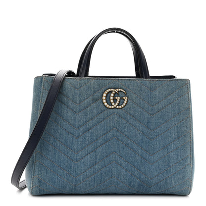 Gucci Denim Matelasse Small Pearly GG Marmont Tote Blue 1 of 10