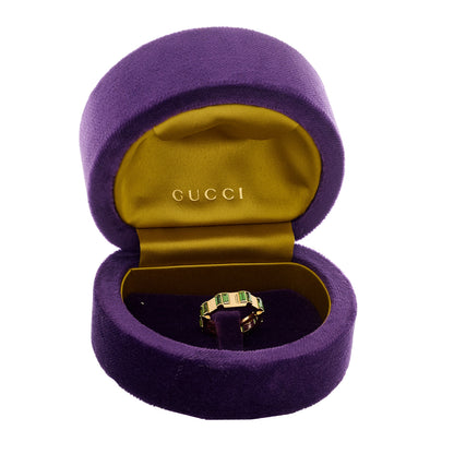 Gucci 18K Yellow Gold Green Tourmaline 7mm Link to Love Ring 54 6.75 7 of 7