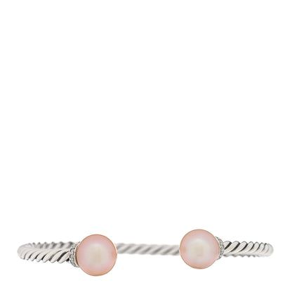 David Yurman Sterling Silver Diamond Cultured Pearl 9mm Solari Bracelet 1 of 3