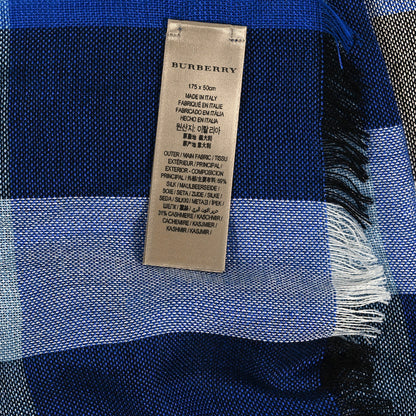 Burberry Silk Cashmere Half Mega Check Scarf Cobalt Blue 3 of 3