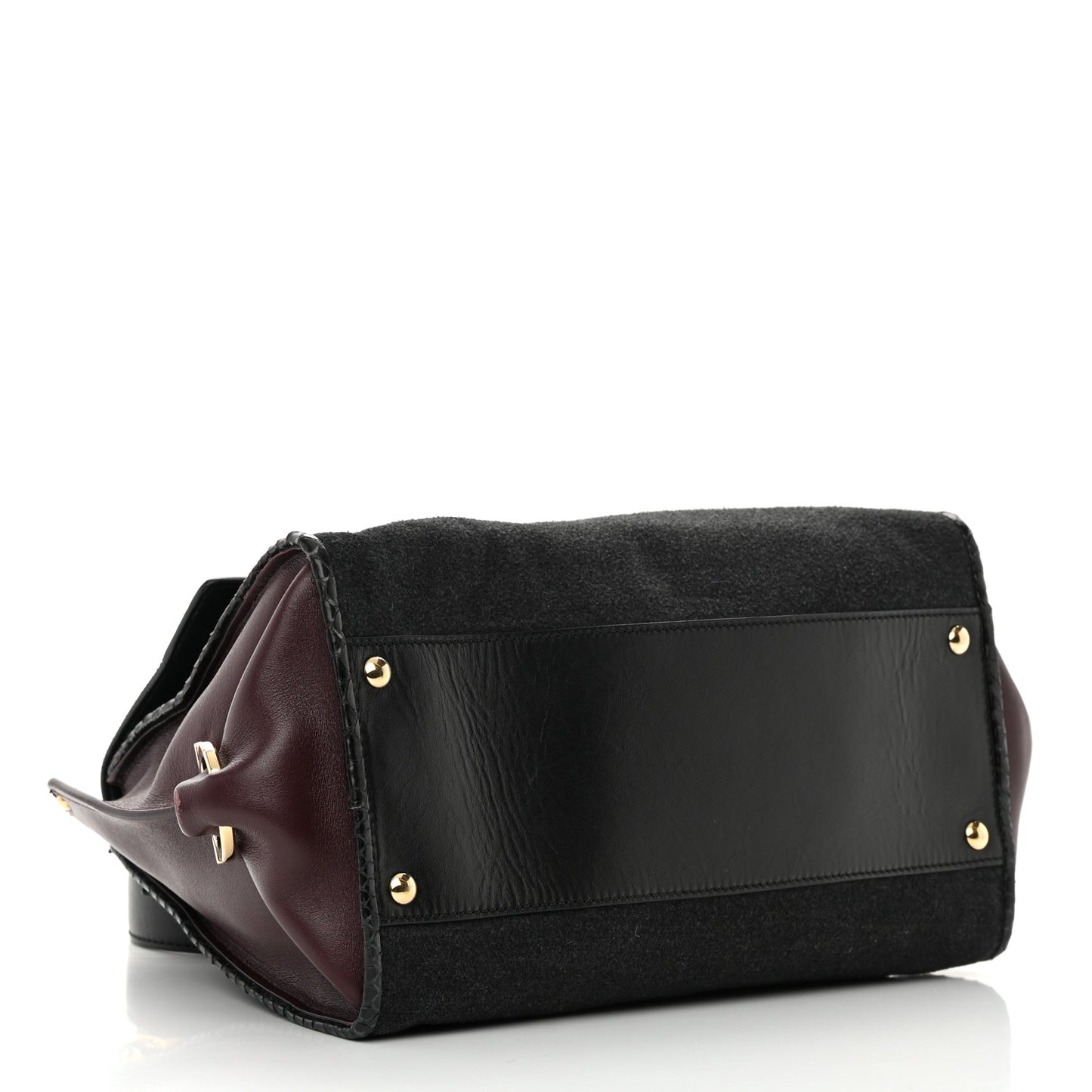 Calfskin Suede Snakeskin Small Sofia Satchel Black Burgundy