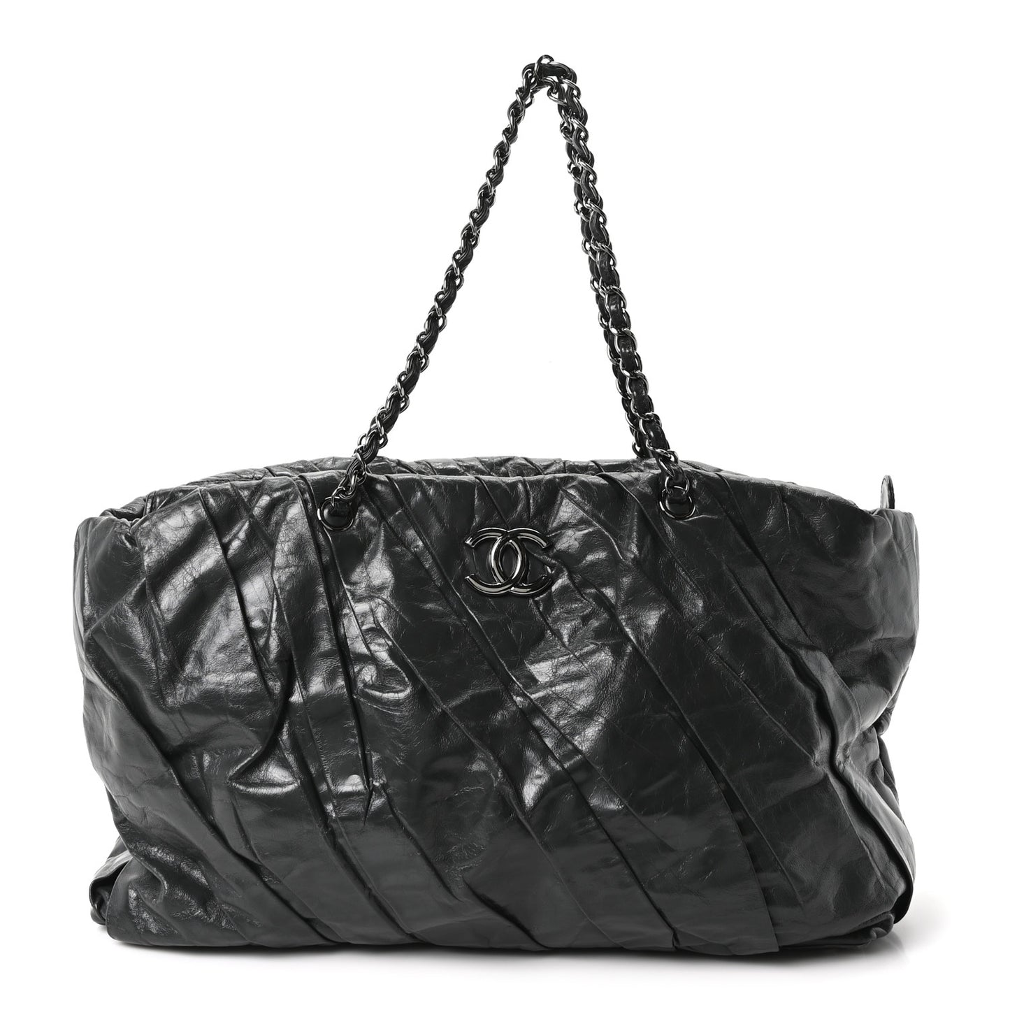 Glazed Calfskin Twisted Bowling Bag Grey