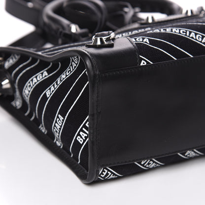 Balenciaga Canvas Satin Calfskin Diagonal Allover Logo Print Classic Silver Hardware S City Black White 7 of 9
