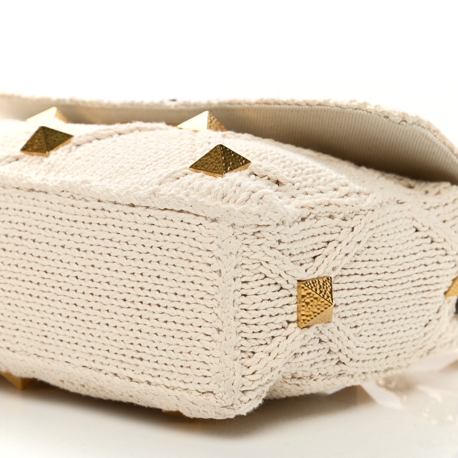 Valentino Garavani Knit Large Roman Stud Shoulder Bag Ecru 9 of 10