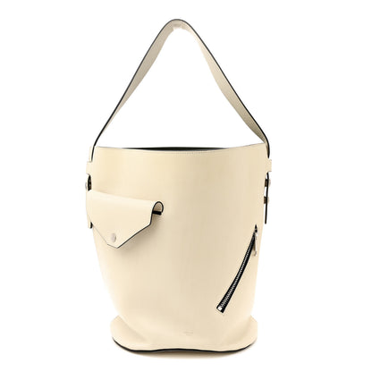Celine Natural Calfskin Biker Bucket Shoulder Bag White Dark Green 1 of 15