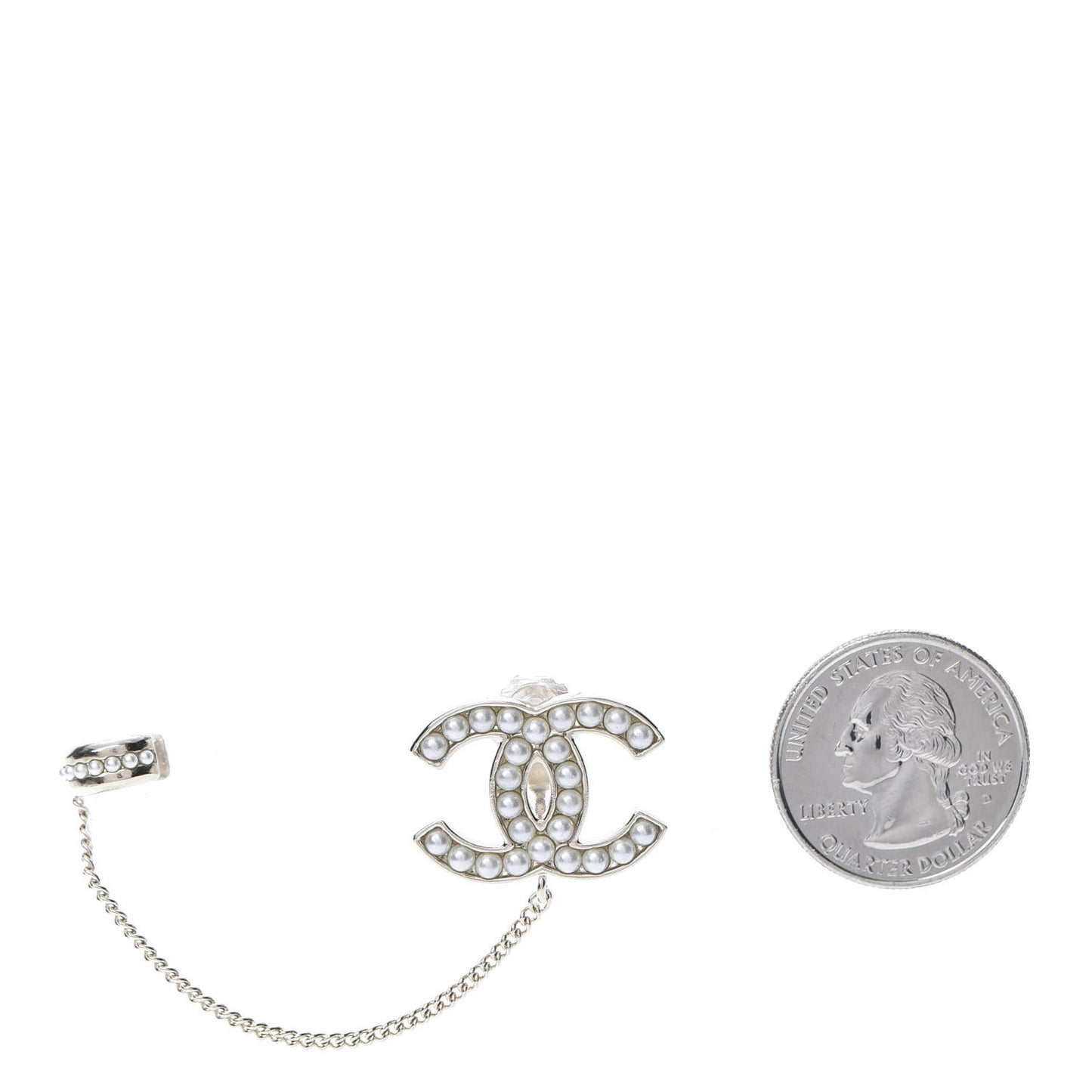 Pearl CC Chain Cuff Single Earring Gold Pearly White