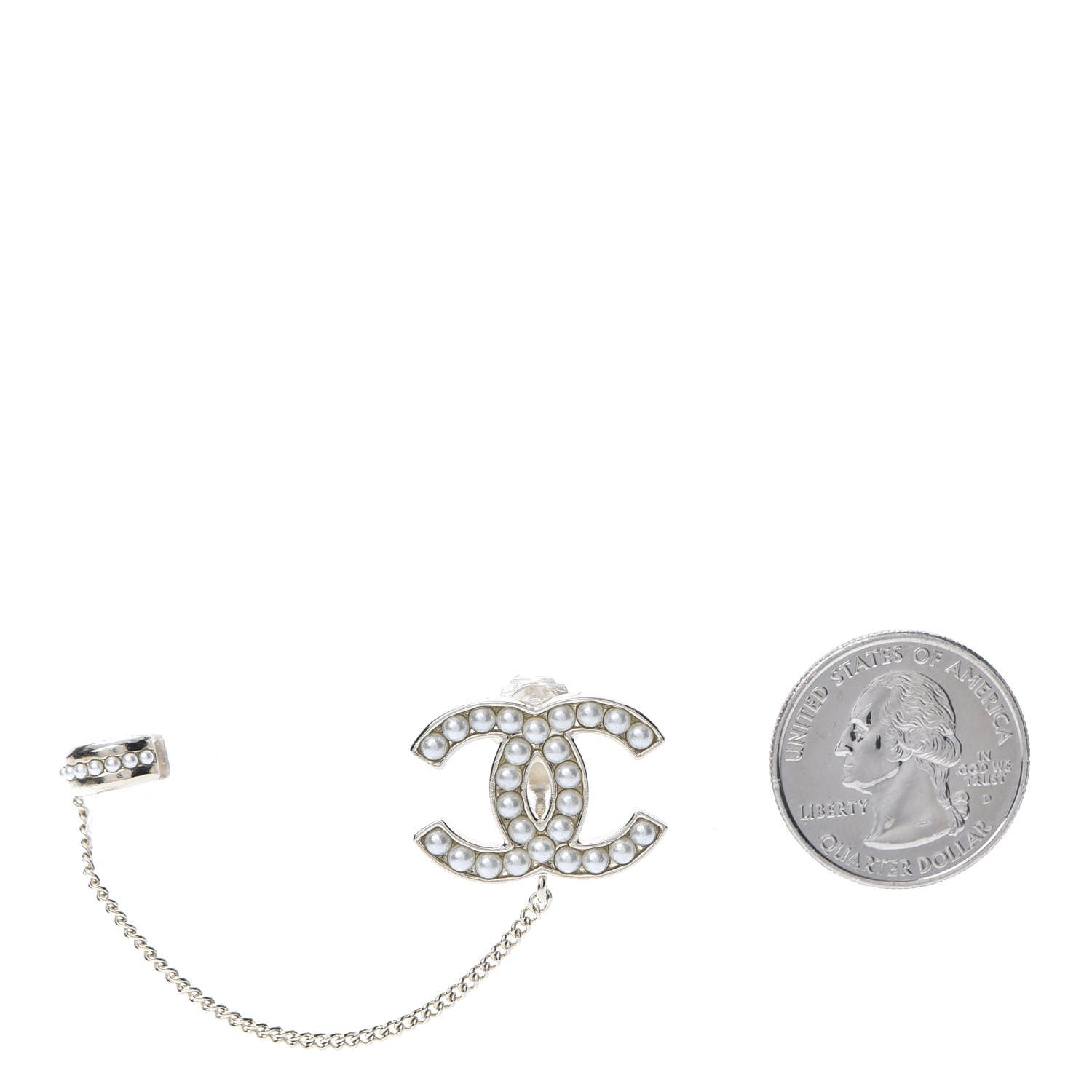 Chanel Pearl CC Chain Cuff Single Earring Gold Pearly White 2 of 5