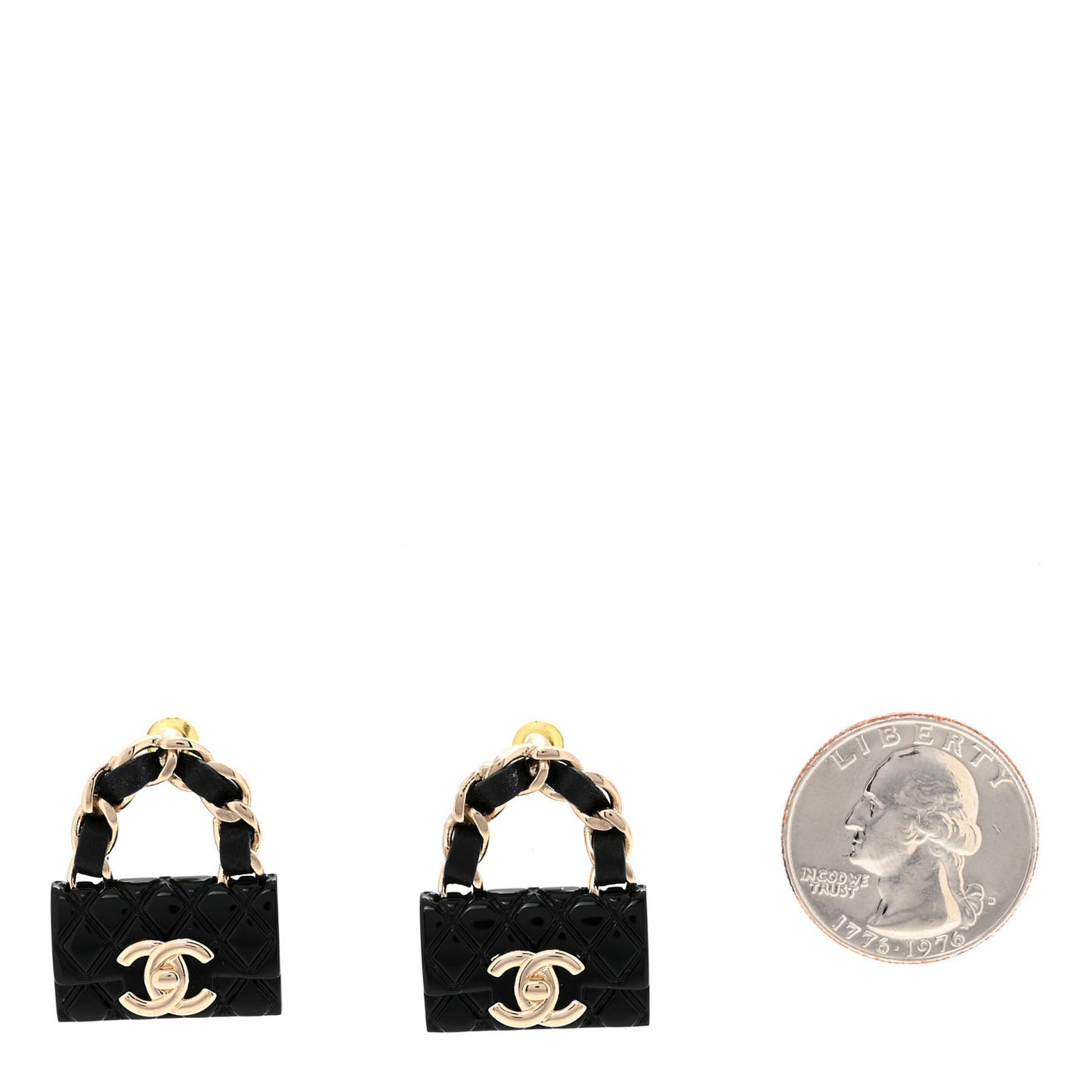 Metal Resin Lambskin Quilted CC Turnlock Chain Flap Bag Earrings Black Gold