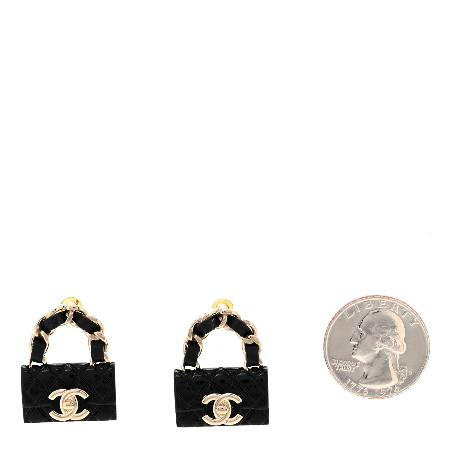 Chanel Metal Resin Lambskin Quilted CC Turnlock Chain Flap Bag Earrings Black Gold 2 of 4
