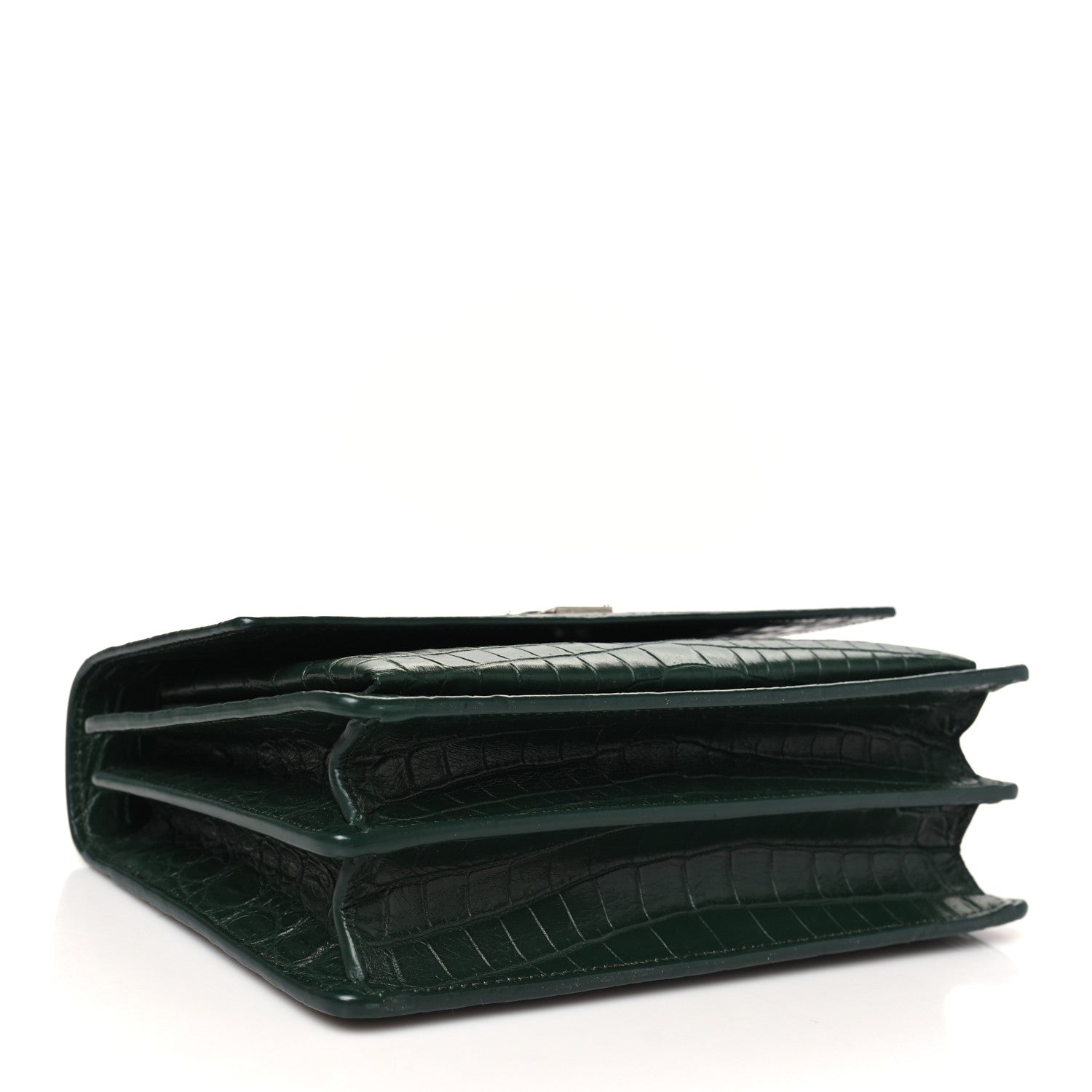 Saint Laurent Calfskin Crocodile Embossed Medium Monogram Sunset Dark Green 4 of 9