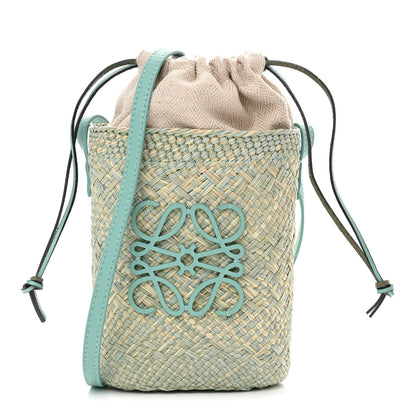 Loewe Iraca Palm Calfskin Anagram Square Pocket Bucket Bag Natural Fresh Mint 1 of 10