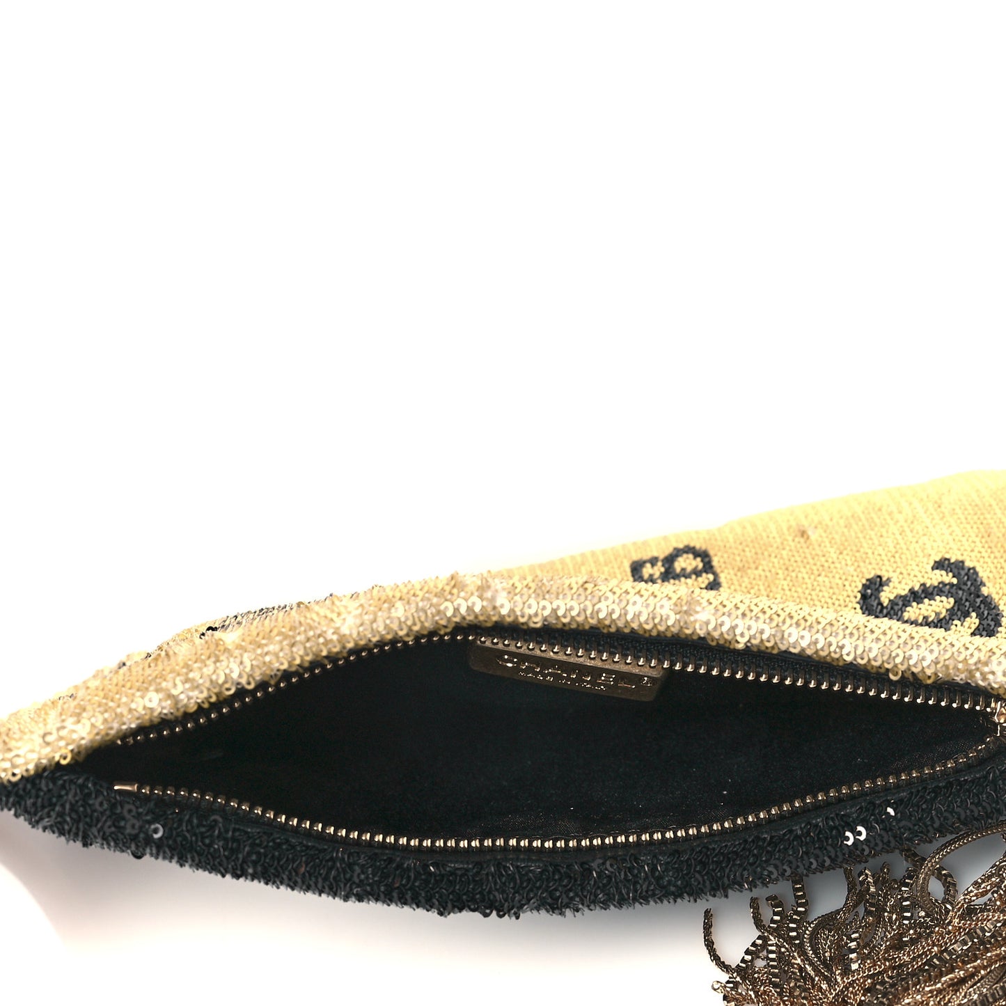 Sequin Do Not Disturb Minaudiere Clutch Black Gold