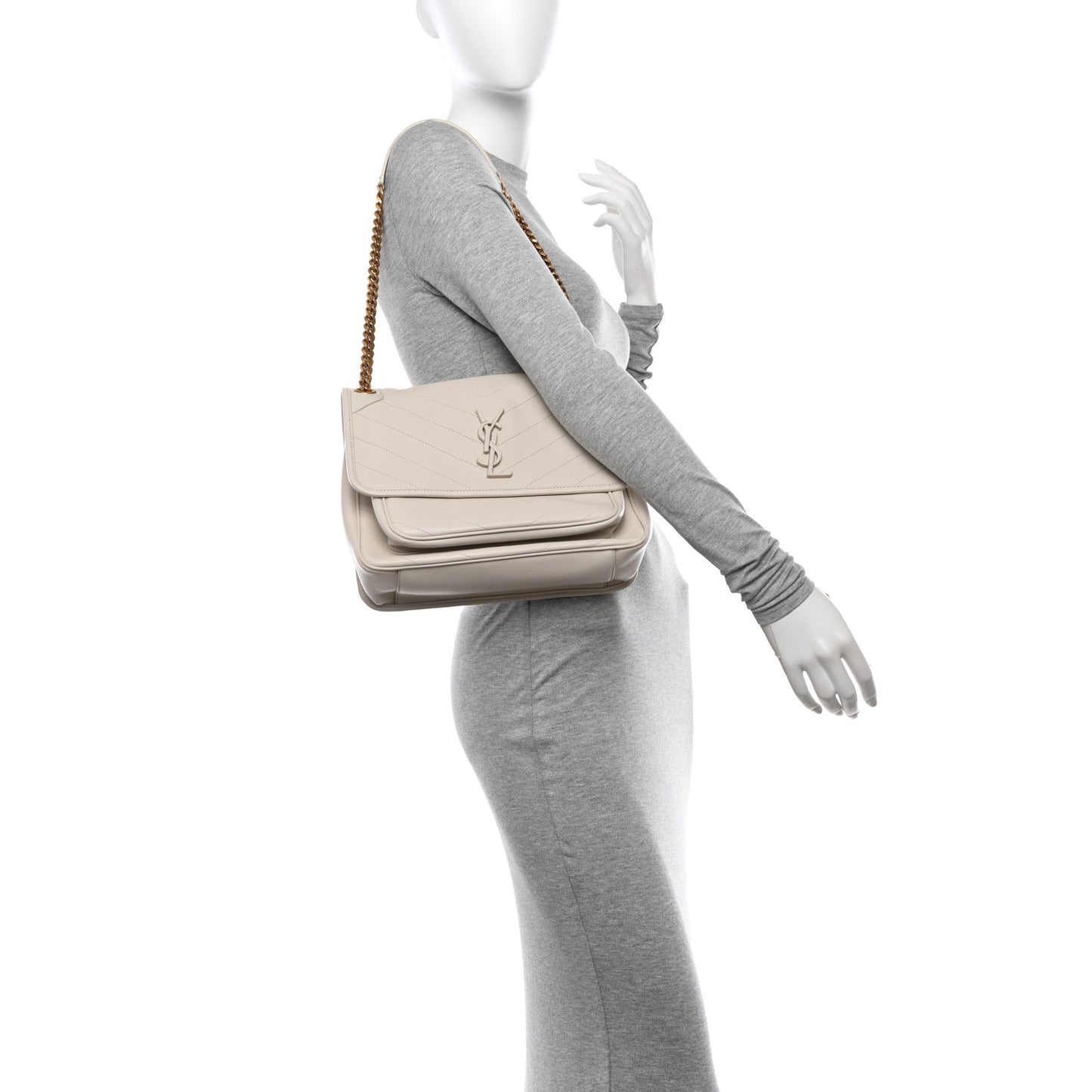 Lambskin Matelasse Monogram Medium Niki Chain Satchel Crema Soft