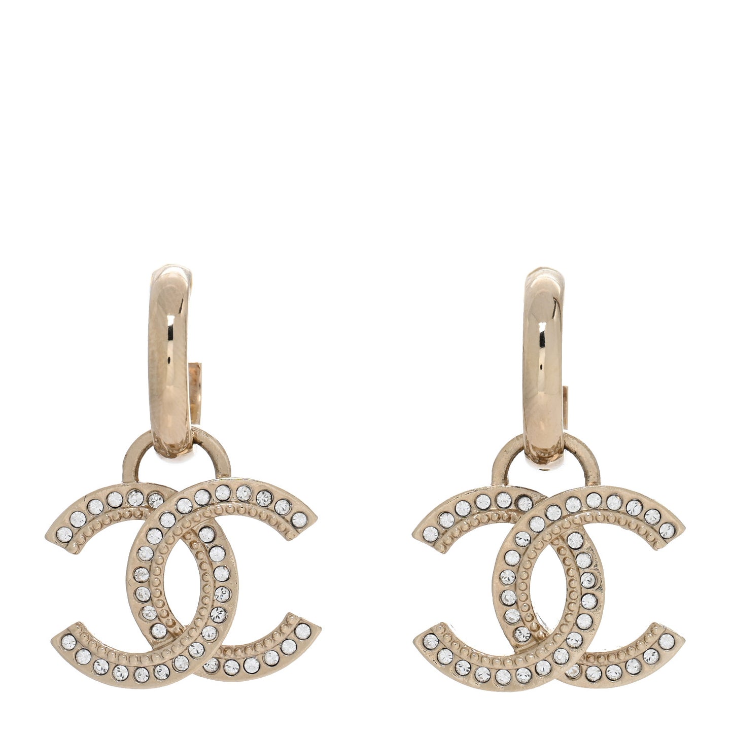 Metal Crystal Studded CC Hoop Drop Earrings Gold