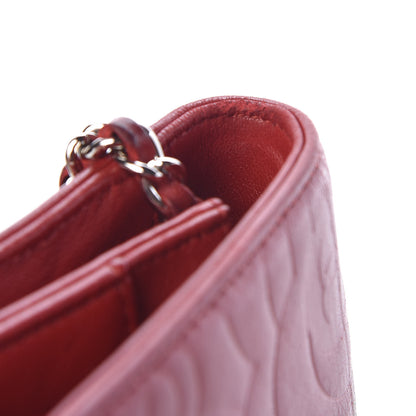 Chanel Lambskin Camellia Embossed Wallet On Chain WOC Dark Red 10 of 14