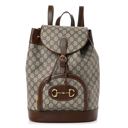 Gucci GG Supreme Monogram Calfskin Horsebit 1955 Single Buckle Backpack Beige Brown Sugar 1 of 10
