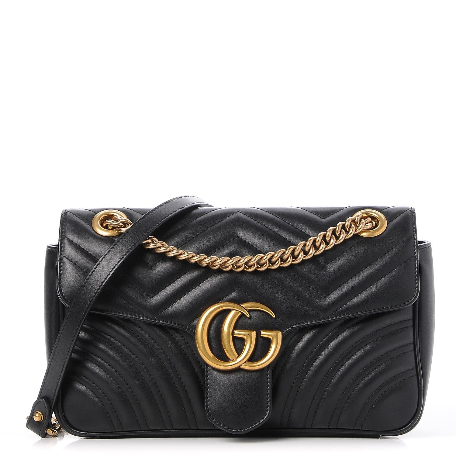 Gucci Calfskin Matelasse Small GG Marmont Shoulder Bag Black 1 of 7