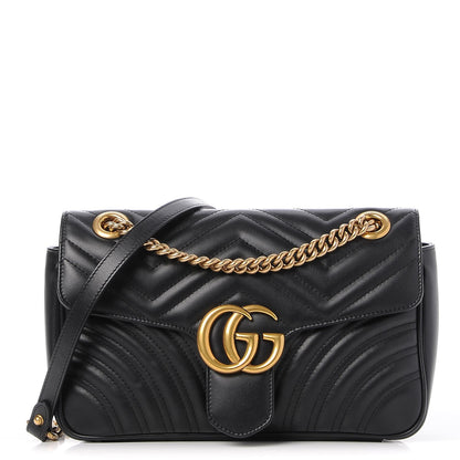 Gucci Calfskin Matelasse Small GG Marmont Shoulder Bag Black 1 of 7