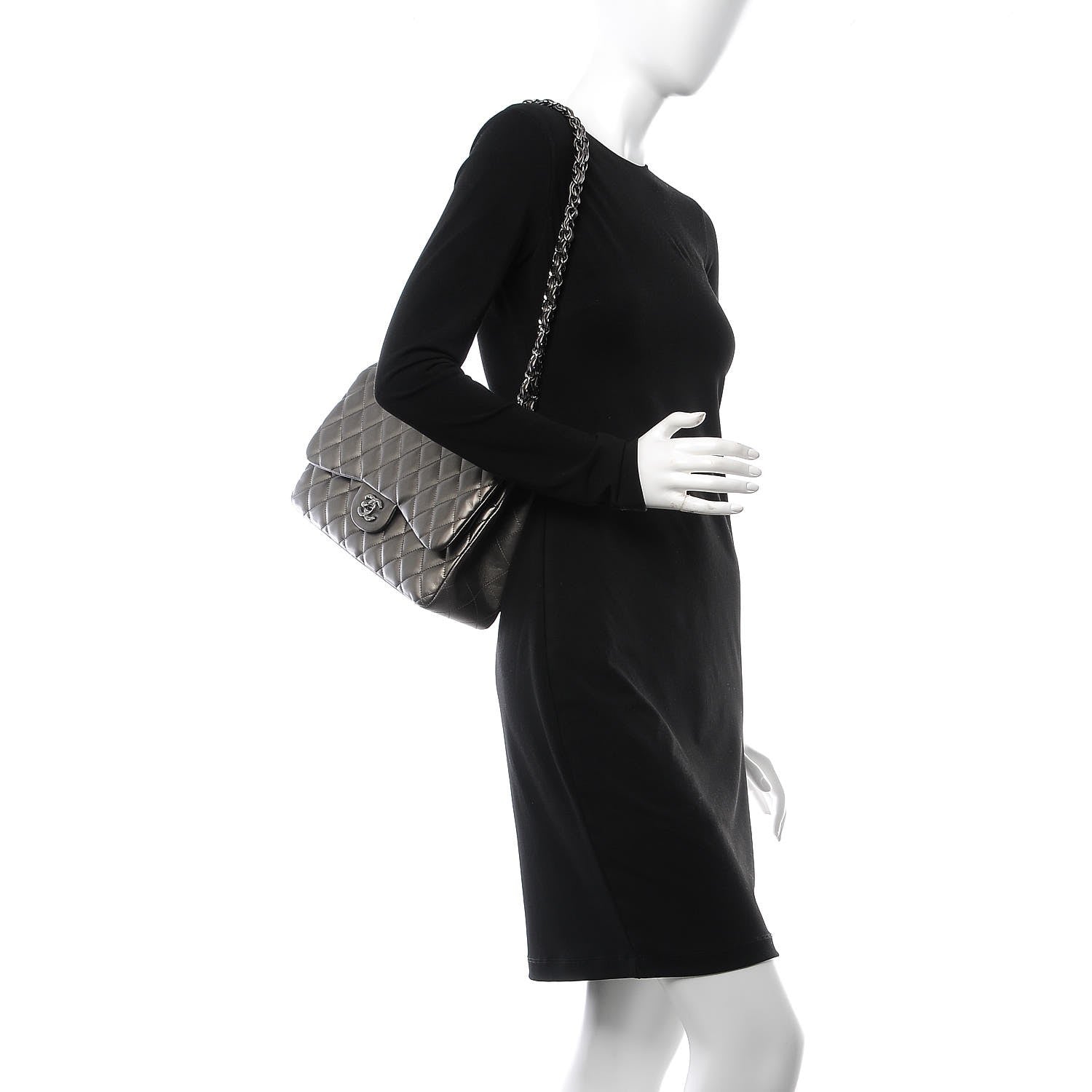Chanel Metallic Lambskin Quilted Jumbo Double Flap Pewter 3 of 9