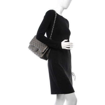 Chanel Metallic Lambskin Quilted Jumbo Double Flap Pewter 3 of 9
