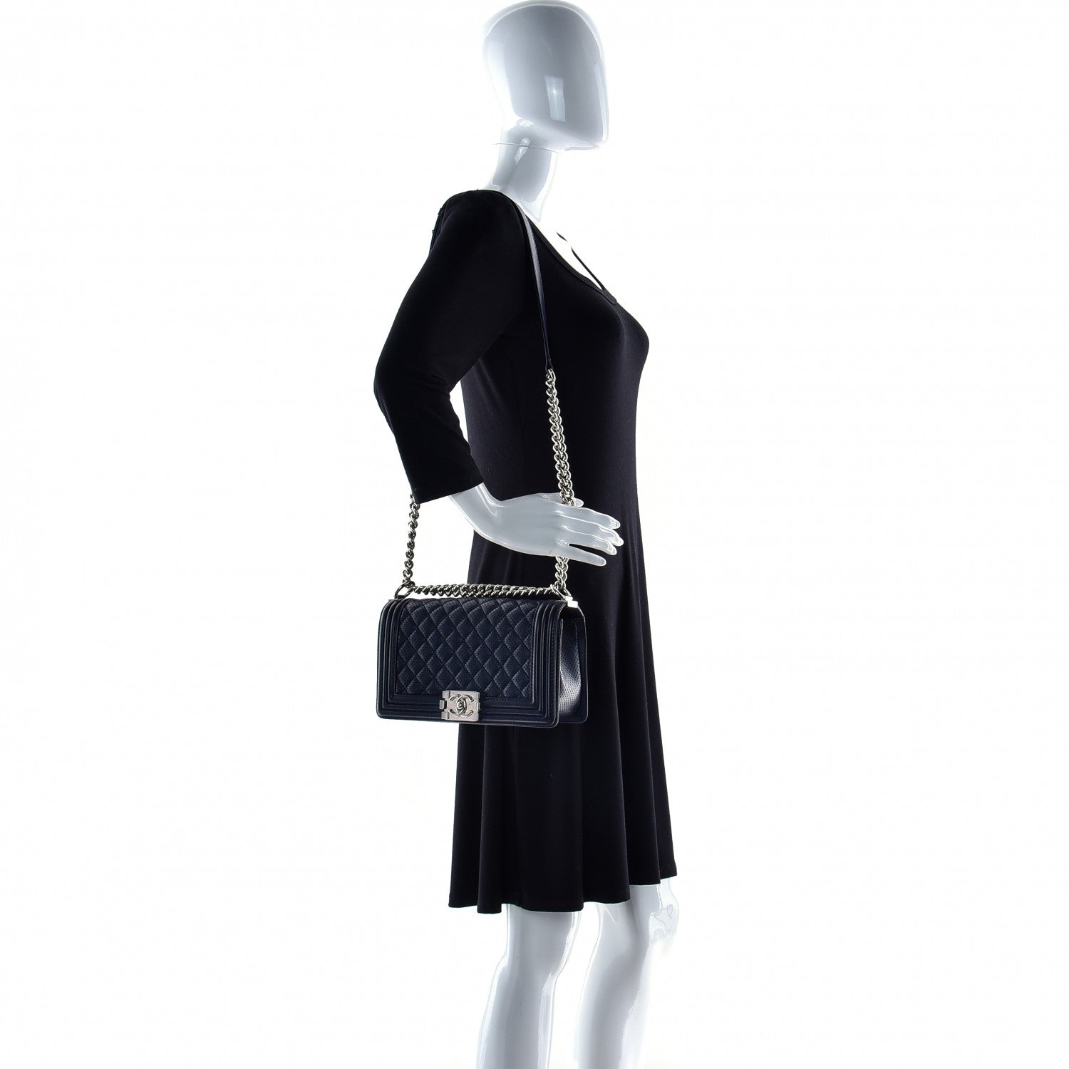Chanel Lambskin Perforated Medium Boy Flap Navy 3 of 14