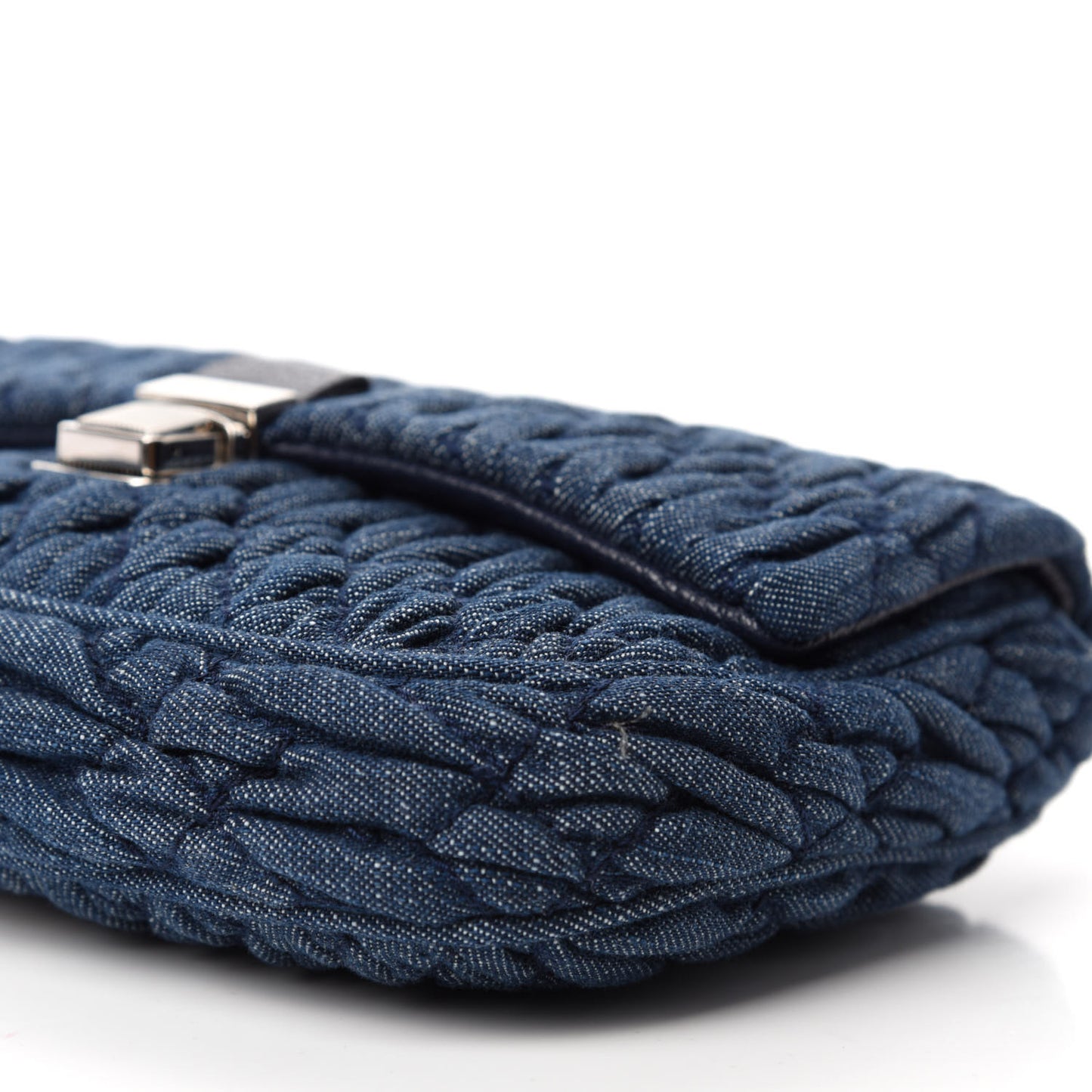 Denim Matelasse Crystal Chain Crossbody Bag Blue