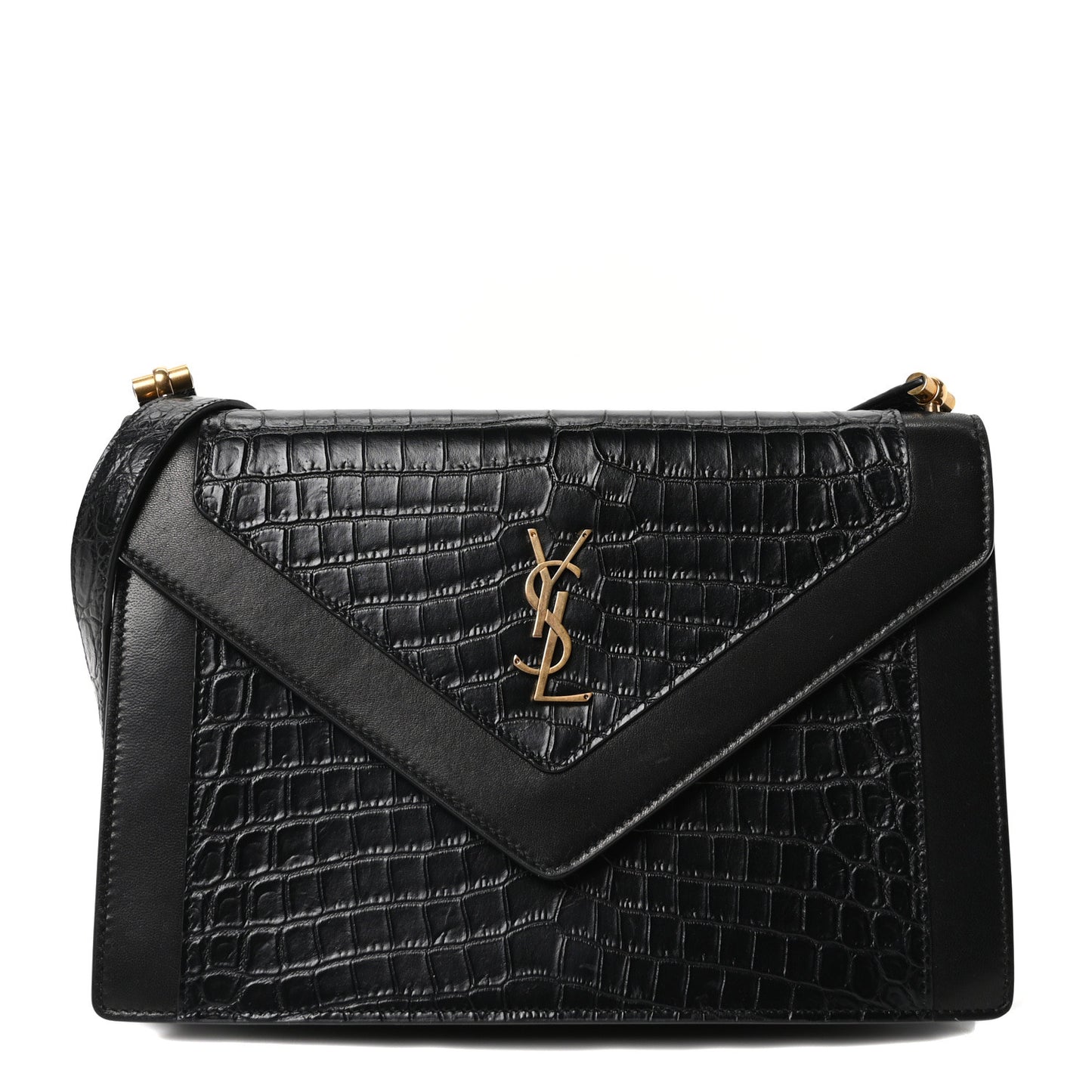 Calfskin Crocodile Embossed Gaby Satchel Black