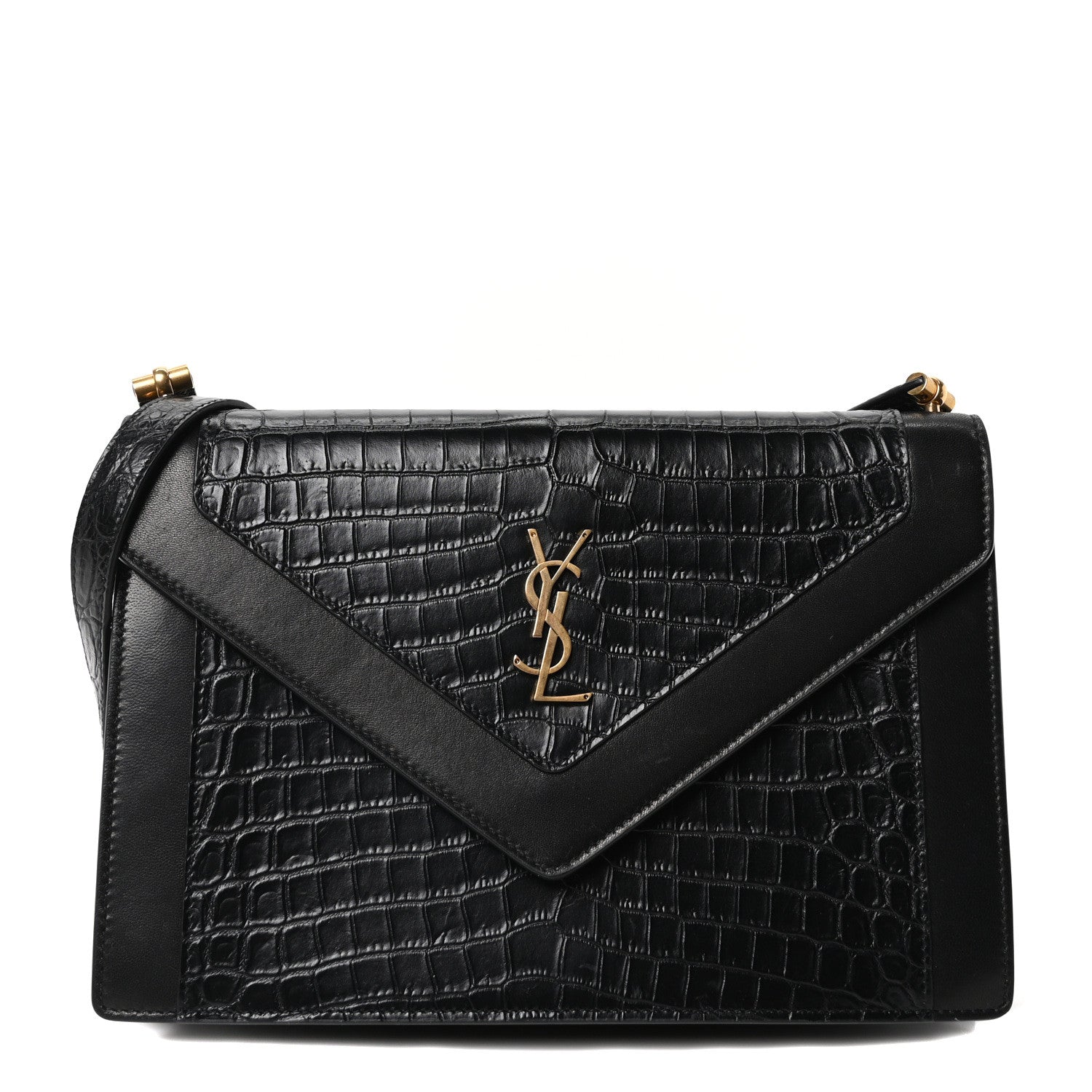 Saint Laurent Calfskin Crocodile Embossed Gaby Satchel Black 1 of 10