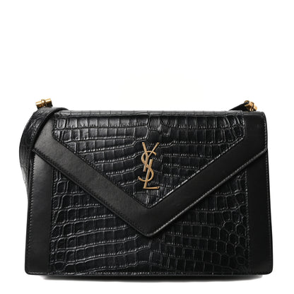 Saint Laurent Calfskin Crocodile Embossed Gaby Satchel Black 1 of 10