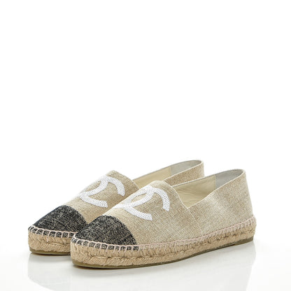 Chanel Toile Sequin CC Espadrilles 40 Beige Black 3 of 6