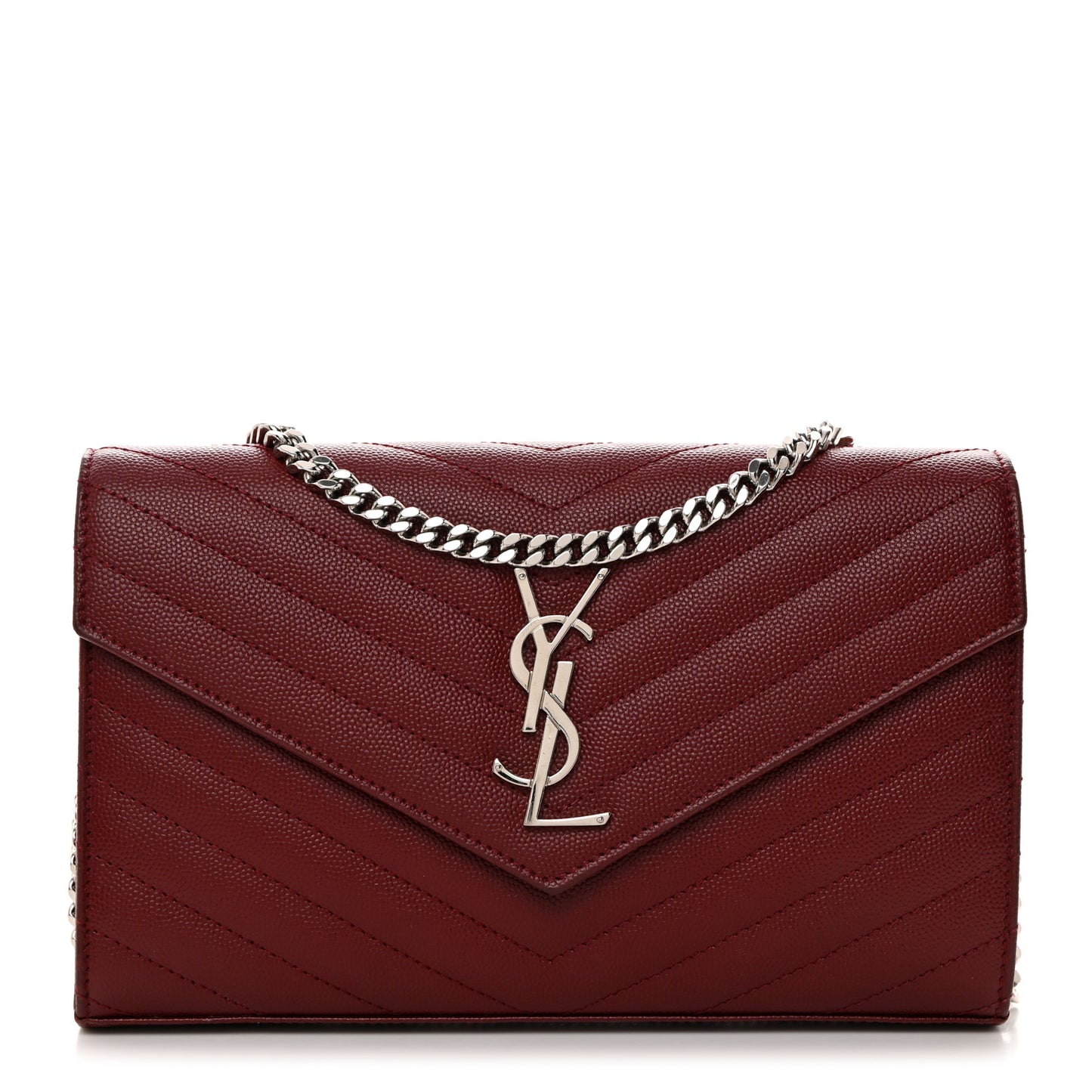 Grain De Poudre Matelasse Chevron Monogram Chain Wallet Palissandre