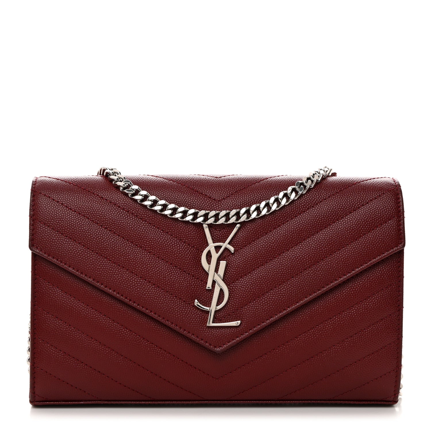 Saint Laurent Grain De Poudre Matelasse Chevron Monogram Chain Wallet Palissandre 1 of 11