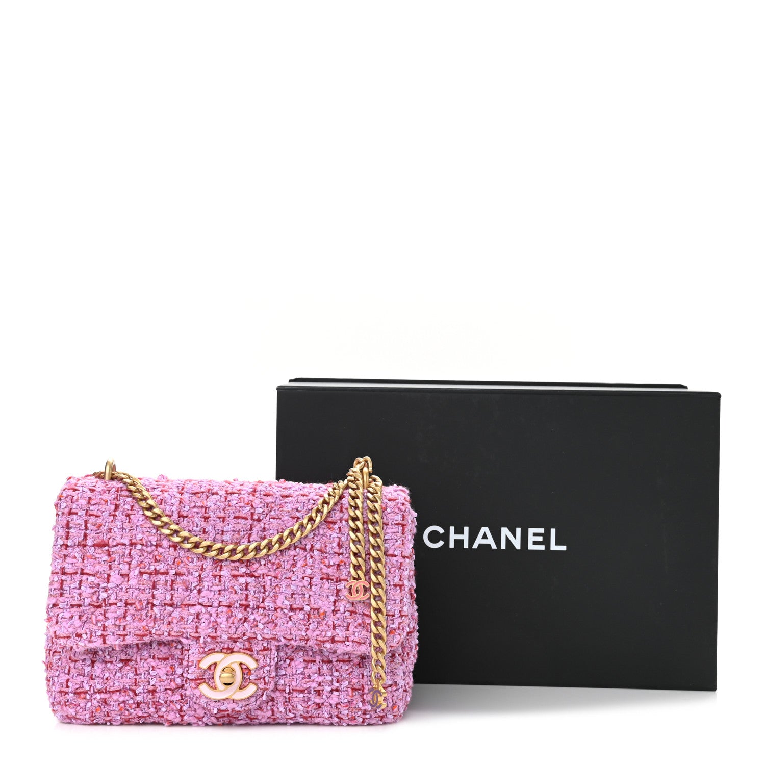 Chanel Tweed Enamel Quilted Mini Pending CC Square Flap Light Purple Pink Red 11 of 11