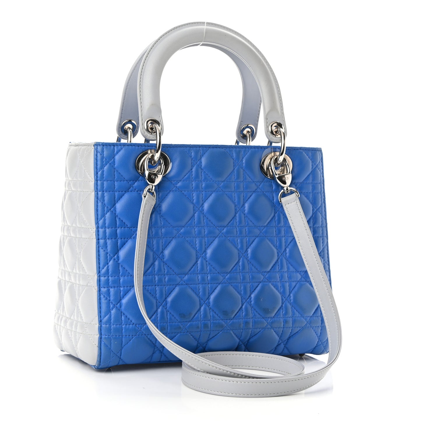 Lambskin Cannage Medium Bi-Color Lady Dior Blue Gray