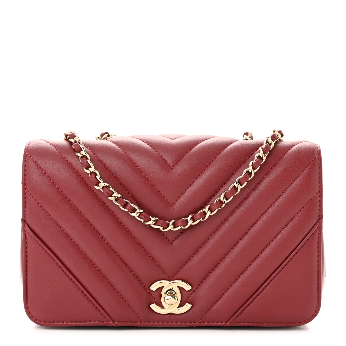 Calfskin Chevron Quilted Mini Statement Flap Red