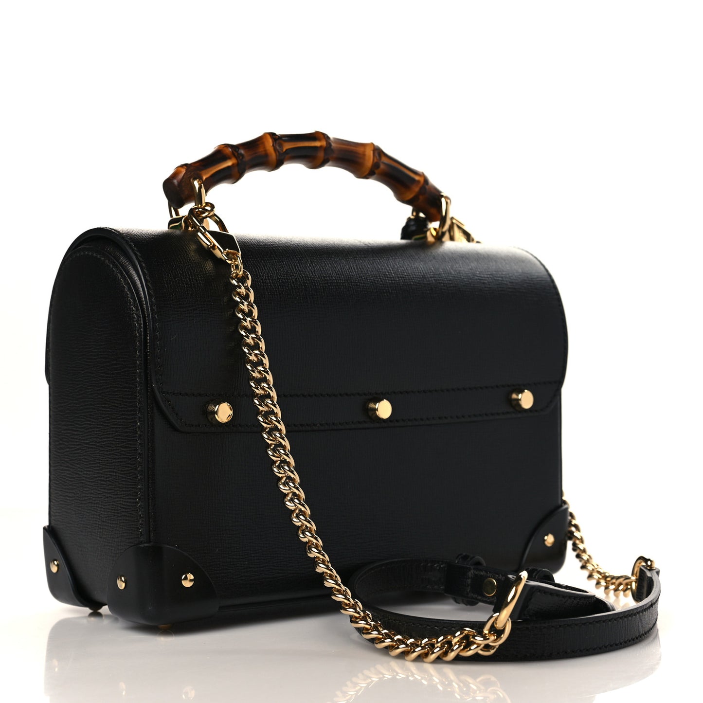 Calfskin Small Padlock Bamboo Shoulder Bag Black