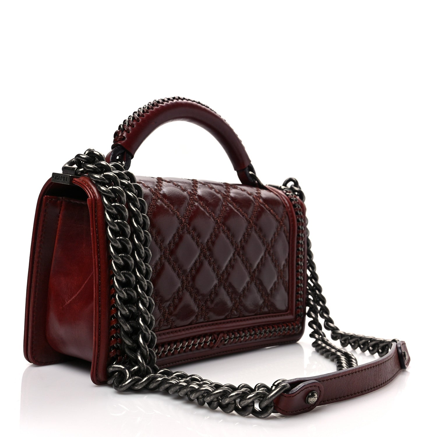 Chanel Goatskin Quilted Medium Boy Handle Flap Burgundy 2 of 7
