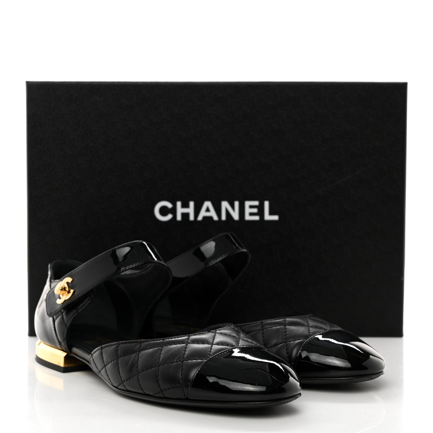 Chanel Patent Lambskin Quilted Cap Toe Ballerina Flats 37 Black 9 of 9