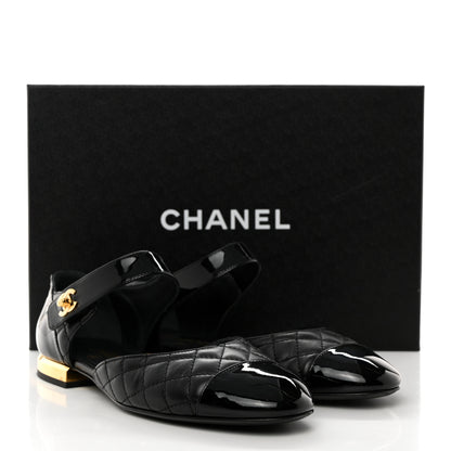 Chanel Patent Lambskin Quilted Cap Toe Ballerina Flats 37 Black 9 of 9