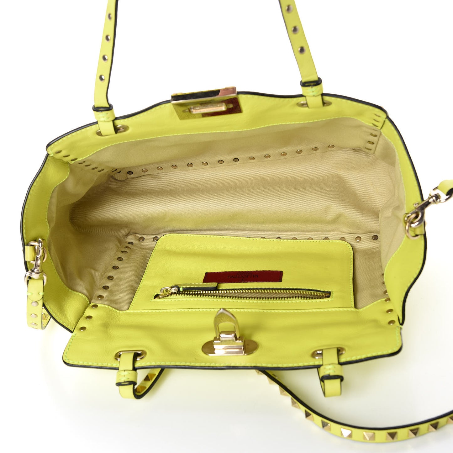 Vitello Small Rockstud Tote Yellow Fluo