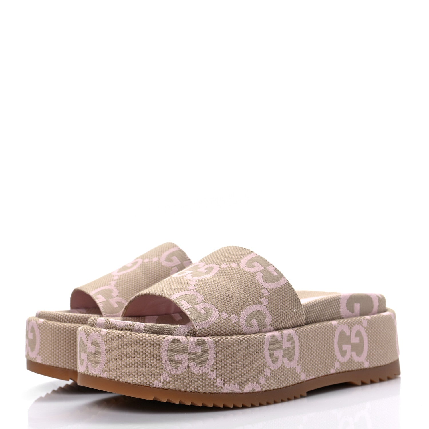 Gucci Monogram Jumbo GG Angelina Platform 55mm Slide Sandals 35 Beige Perfect Pink 5 of 18
