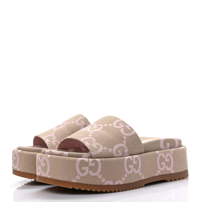 Gucci Monogram Jumbo GG Angelina Platform 55mm Slide Sandals 35 Beige Perfect Pink 5 of 18