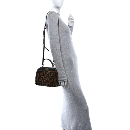 Fendi Shearling Nappa Macro FF 1974 Mini Peekaboo Iconic Satchel Tobacco Black 2 of 9