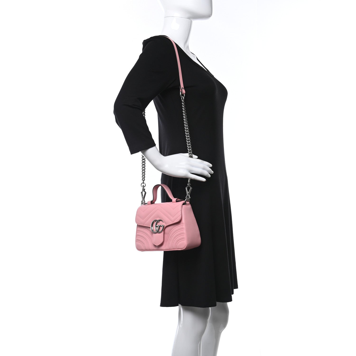 Gucci Calfskin Matelasse Mini GG Marmont Top Handle Shoulder Bag Wild Rose 2 of 11