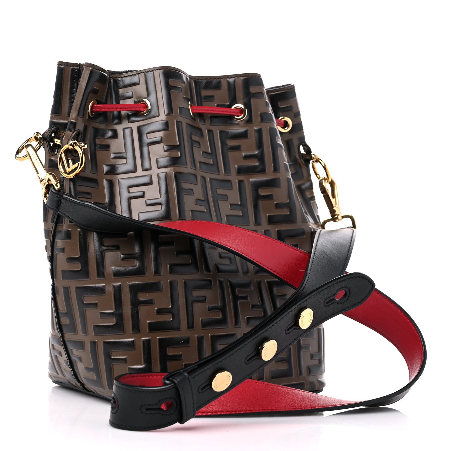 Fendi Vitello Grace F is Fendi Bi-Color FF 1974 Embossed Grande Mon Tresor Bucket Bag Maya Black Fragola 2 of 13