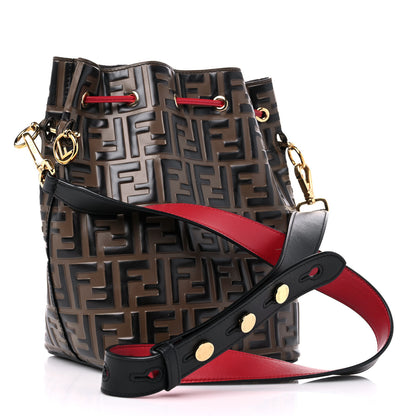 Fendi Vitello Grace F is Fendi Bi-Color FF 1974 Embossed Grande Mon Tresor Bucket Bag Maya Black Fragola 2 of 13