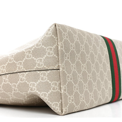 Gucci GG Supreme Monogram Textured Dollar Calfskin Web Large Ophidia Shopping Tote Beige Mystic White Oatmeal 9 of 10