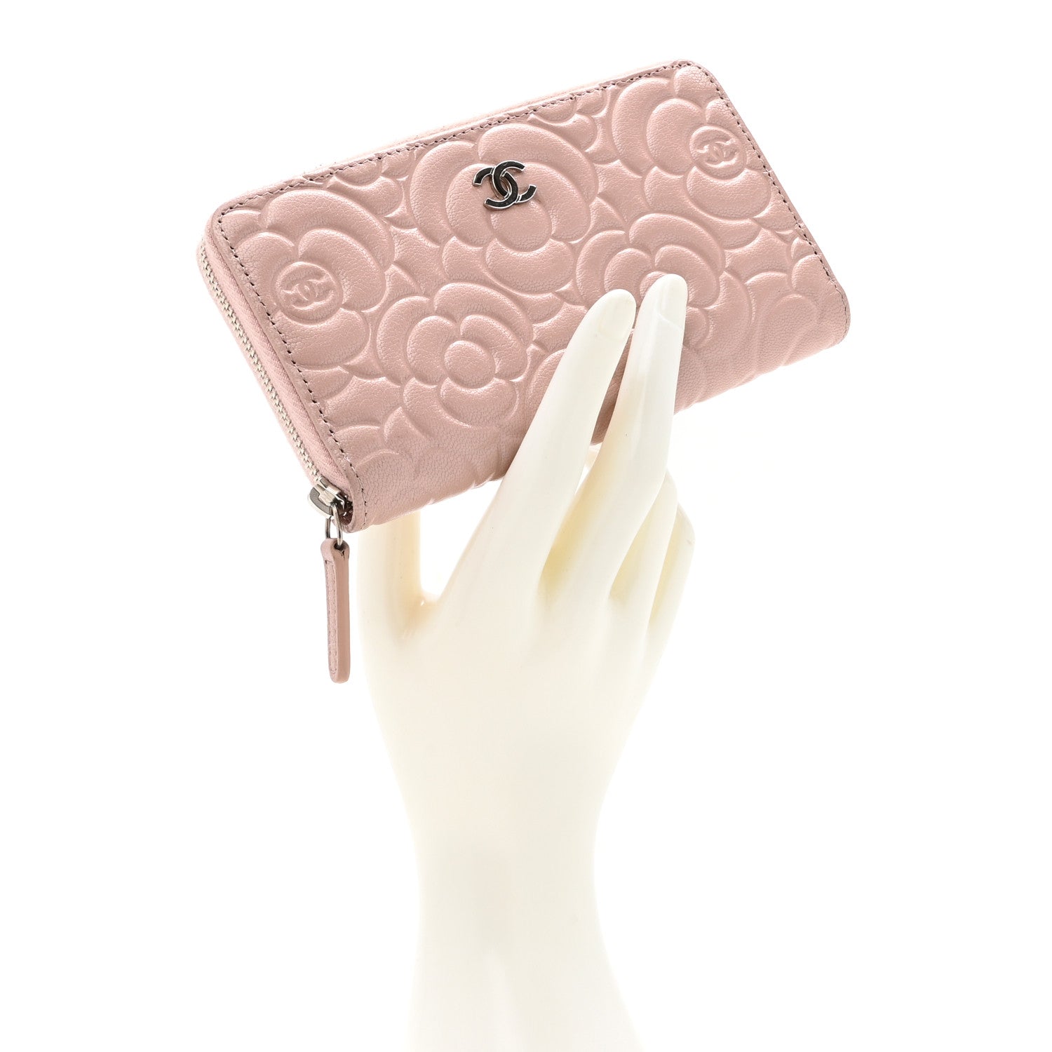 Chanel Caviar Camellia Embossed Medium Zip Around Wallet Light Pink 2 of 11