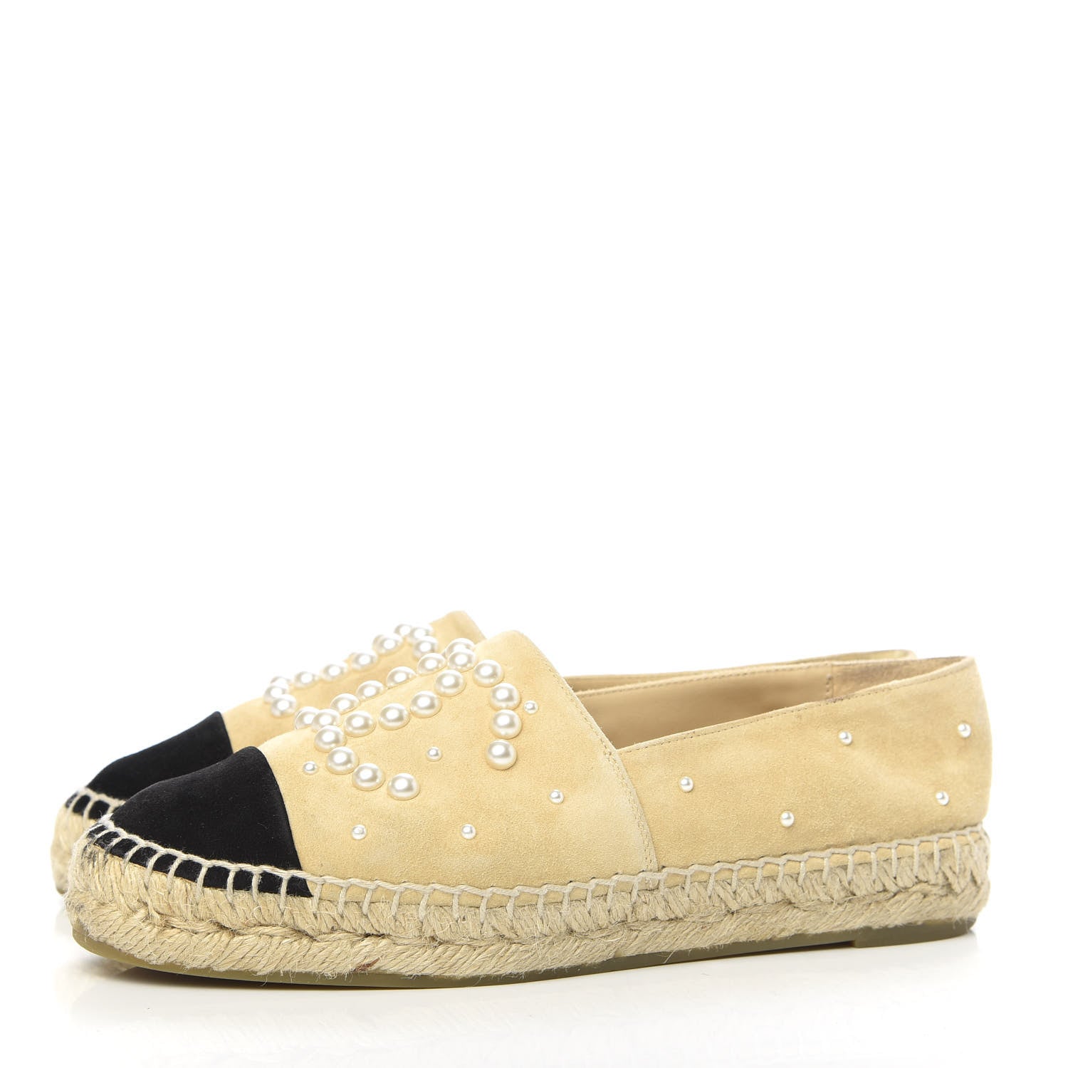 Chanel Suede Pearl CC Espadrilles 35 Beige Black 3 of 13