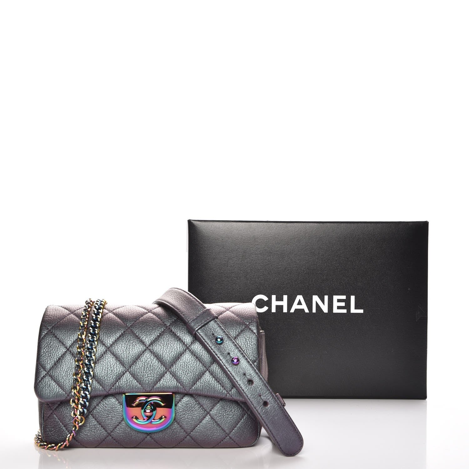 Chanel Iridescent Goatskin Quilted Small Double Carry Waist Chain Flap Purple 8 of 8